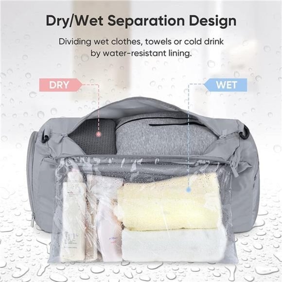 WATERPROOF Dufflebag with Shoe and Wet Clothes Compartments (Silver) - Picture 5 of 6